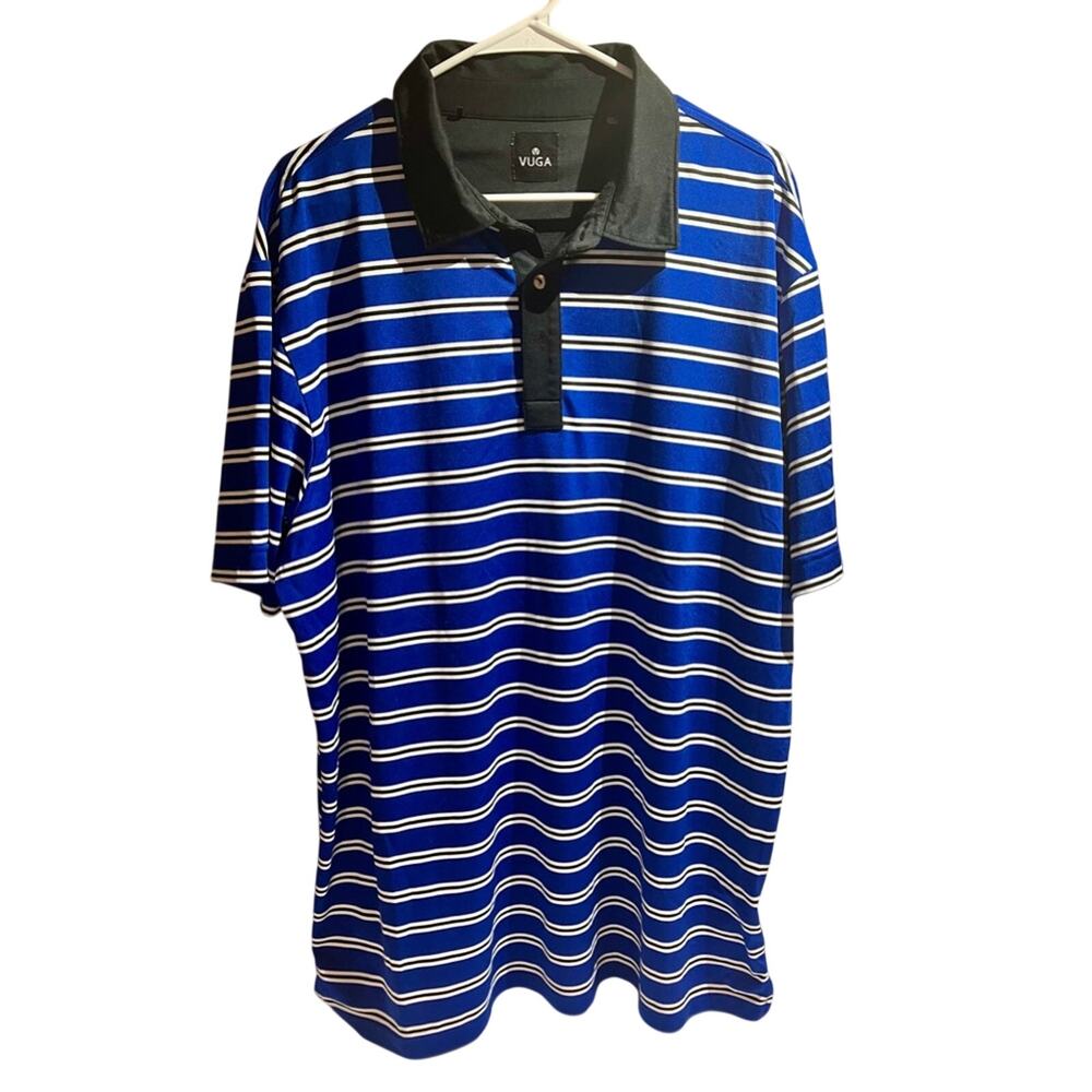 VUGA Golf Performance Polo Shirt Men’s Size XXL Blue Stripe Stretch